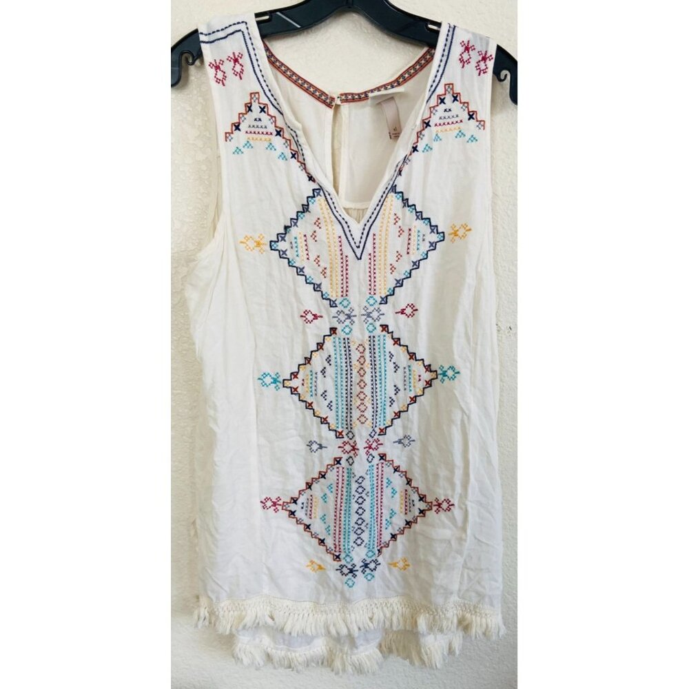 Knox Rose Top BOHO Embroidered V-Neck Plus Size 1X Cottagecore White Sleeveless